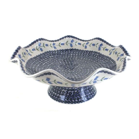 Blue Rose Polish Pottery Tulip Large Fluted Pedestal Bowl