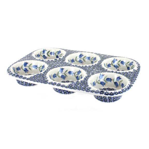 Blue Rose Polish Pottery Tulip Muffin Pan
