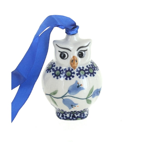 Blue Rose Polish Pottery Tulip Owl Ornament