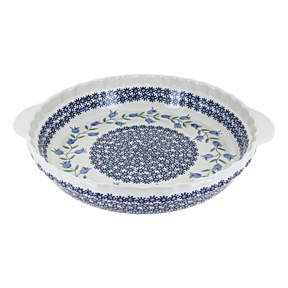 Blue Rose Polish Pottery Tulip Pie Plate With Handles