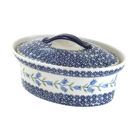 Blue Rose Polish Pottery Tulip Small Oval Covered Baker
