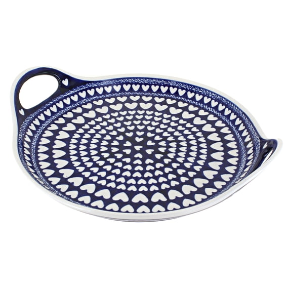 Blue Rose Polish Pottery Valentina Round Serving Tray with Handles