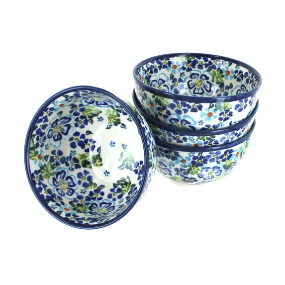 Blue Rose Polish Pottery Vintage Violet 4 Piece Dessert Bowl Set