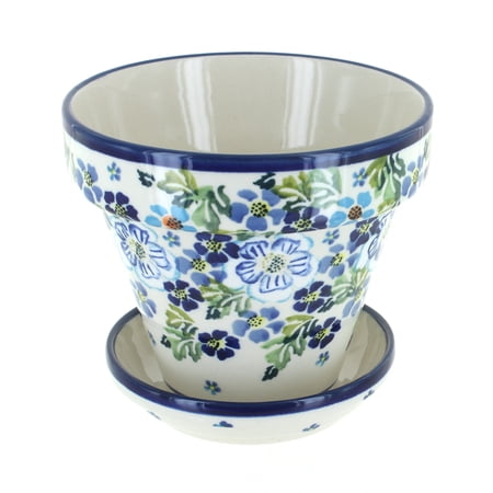 Blue Rose Polish Pottery Vintage Violet Small Flower Pot