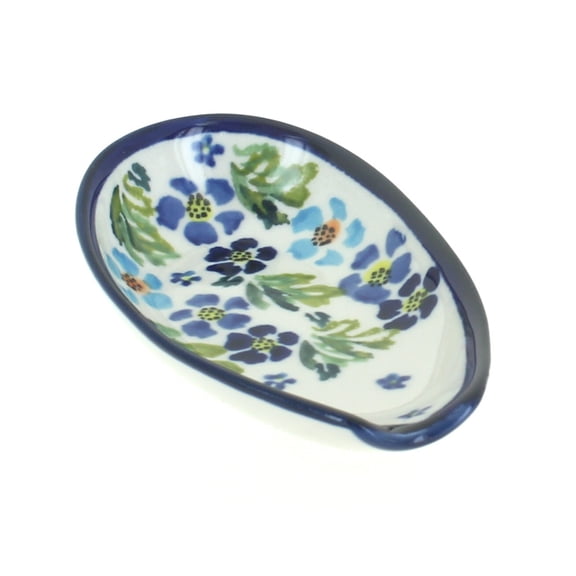 Blue Rose Polish Pottery Vintage Violet Small Spoon Rest