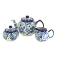 thumbnail image 1 of Blue Rose Polish Pottery Vintage Violet Three Piece Tea Set, 1 of 2