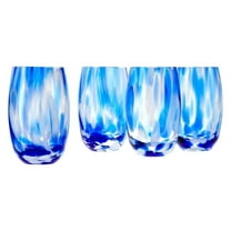 Blue Rose Polish Pottery Water Glasses - Cobalt & Opal Confetti Glassware Set, 18oz - Handblown Polish Glass for Cocktails, Smoothies, Iced Tea
