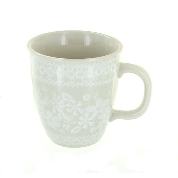 Blue Rose Polish Pottery White Lace Coffee Mug
