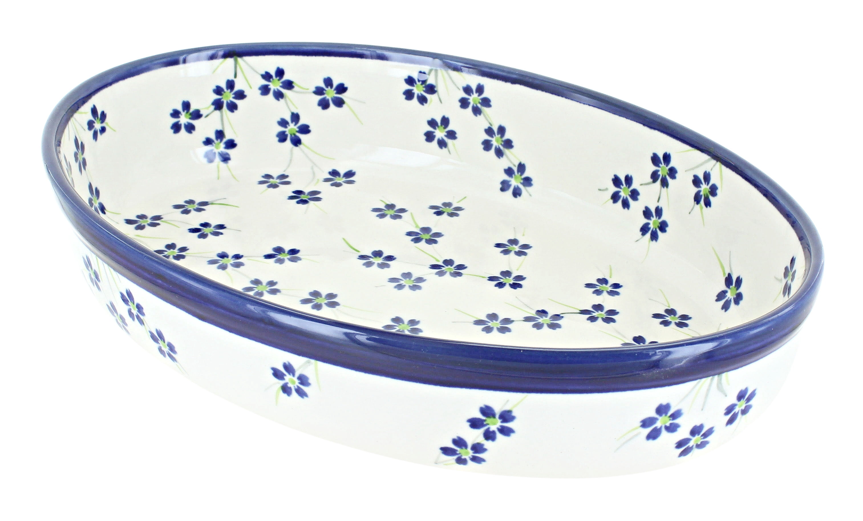 Polish Pottery Small Oval Baker - Veronica Pattern, Stoneware, Oven & Dishwasher Safe, 7.25" Long