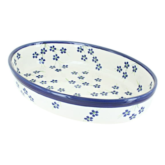 Blue Rose Polish Pottery Willow Small Oval Baker
