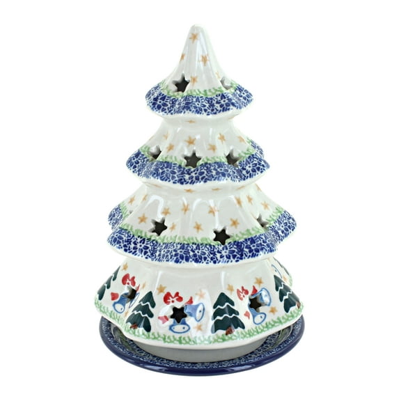 Blue Rose Polish Pottery Winter Bells Large Christmas Tree Luminary