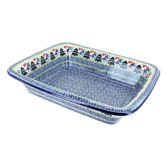 Blue Rose Polish Pottery Winter Bells Medium Rectangular Baker