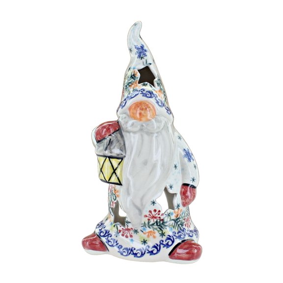 Blue Rose Polish Pottery Winter Cardinal Gnome Luminary