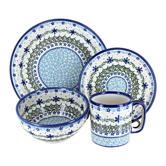 Blue Rose Polish Pottery Winter Celebration 4 Piece Place Setting - Service for 1