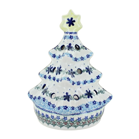 Blue Rose Polish Pottery Winter Celebration Christmas Tree Luminary