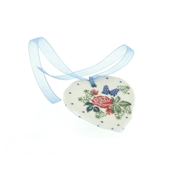 Blue Rose Polish Pottery Winter Floral Heart Ornament
