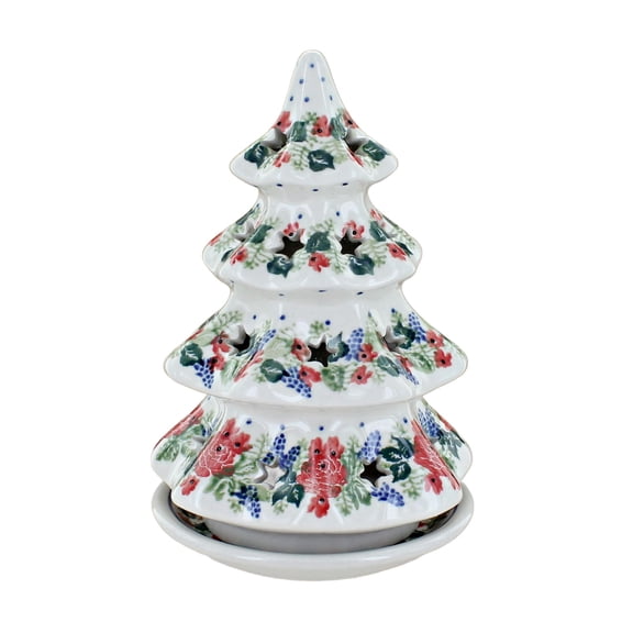 Blue Rose Polish Pottery Winter Floral Medium Christmas Tree Luminary