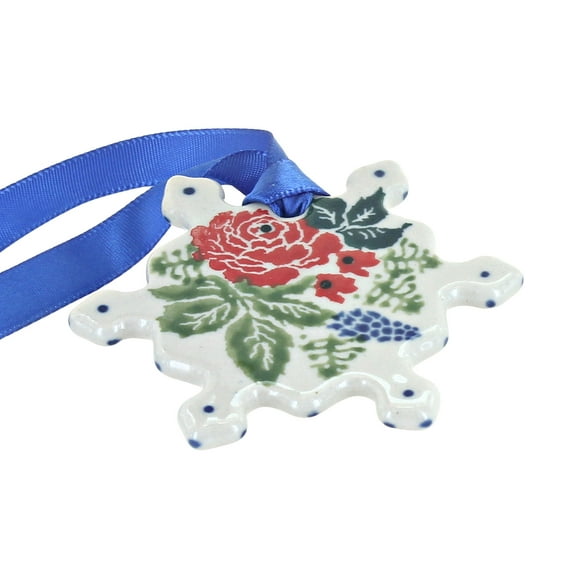 Blue Rose Polish Pottery Winter Floral Snowflake Ornament
