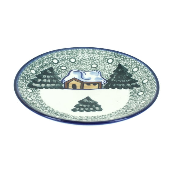 Blue Rose Polish Pottery Winter Forest Dessert Plate - Green