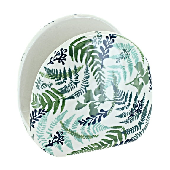 Blue Rose Polish Pottery Woodland Fern Napkin Holder
