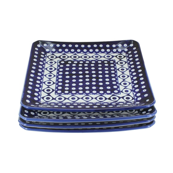 Blue Rose Polish Pottery Xandra Square Dinner Plate Set