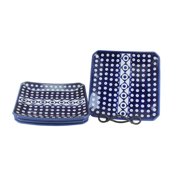 Blue Rose Polish Pottery Xena Square Dessert Plate Set
