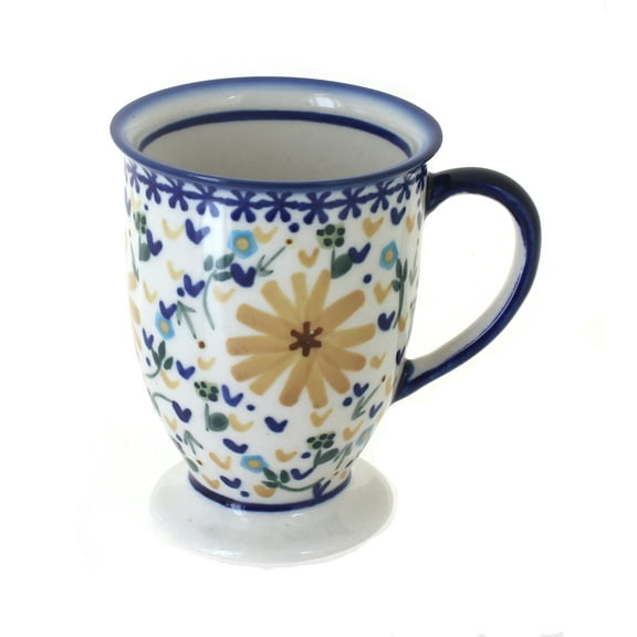 Blue Rose Polish Pottery Yellow Daisy Pedestal Mug