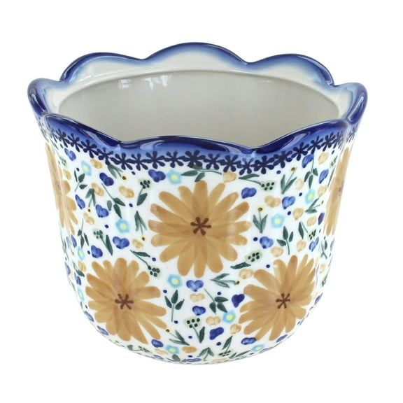 Blue Rose Polish Pottery Yellow Daisy Planter
