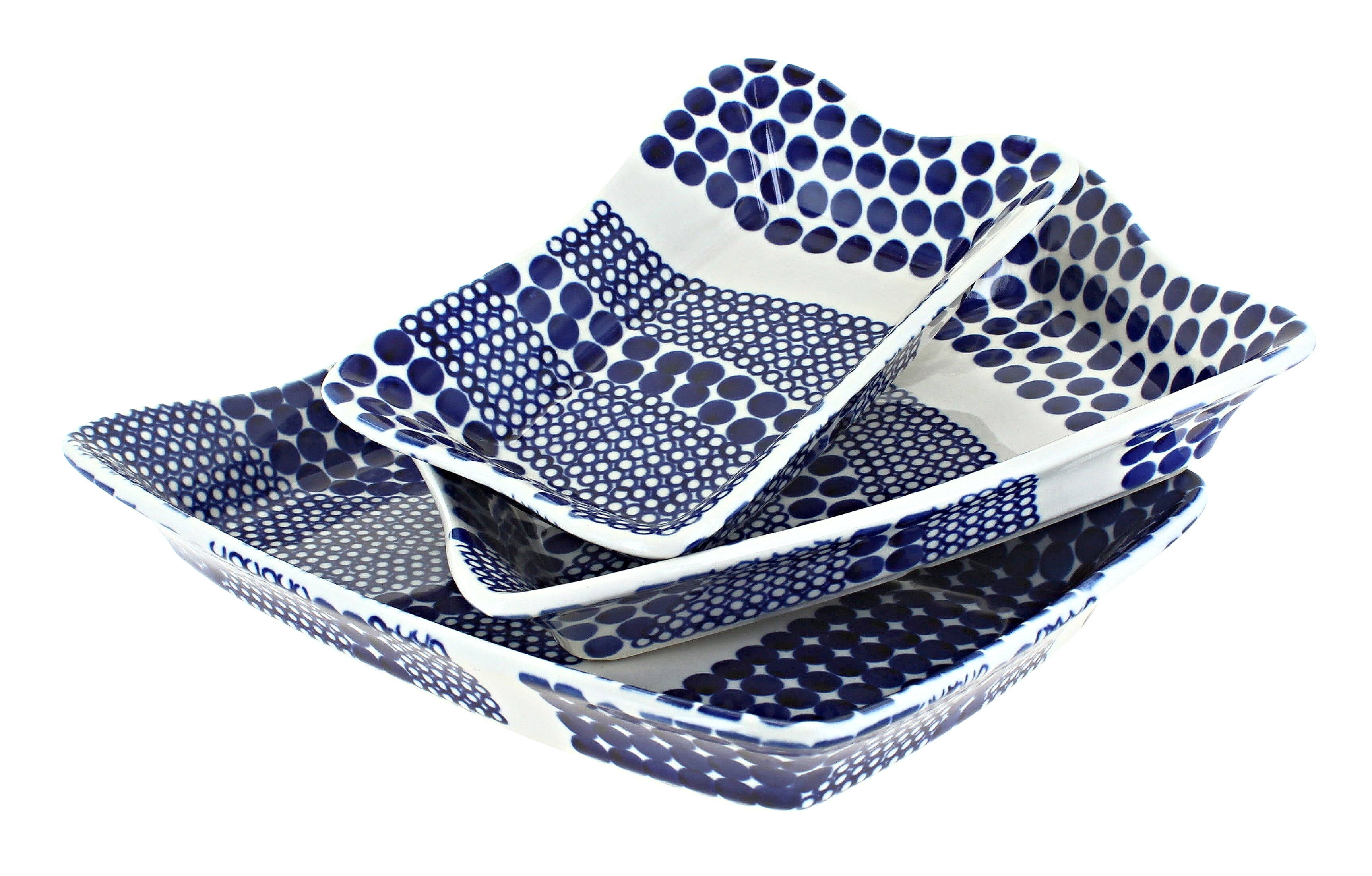Blue Rose Polish Pottery Zara 3 Piece Rectangular Serving Dish Set