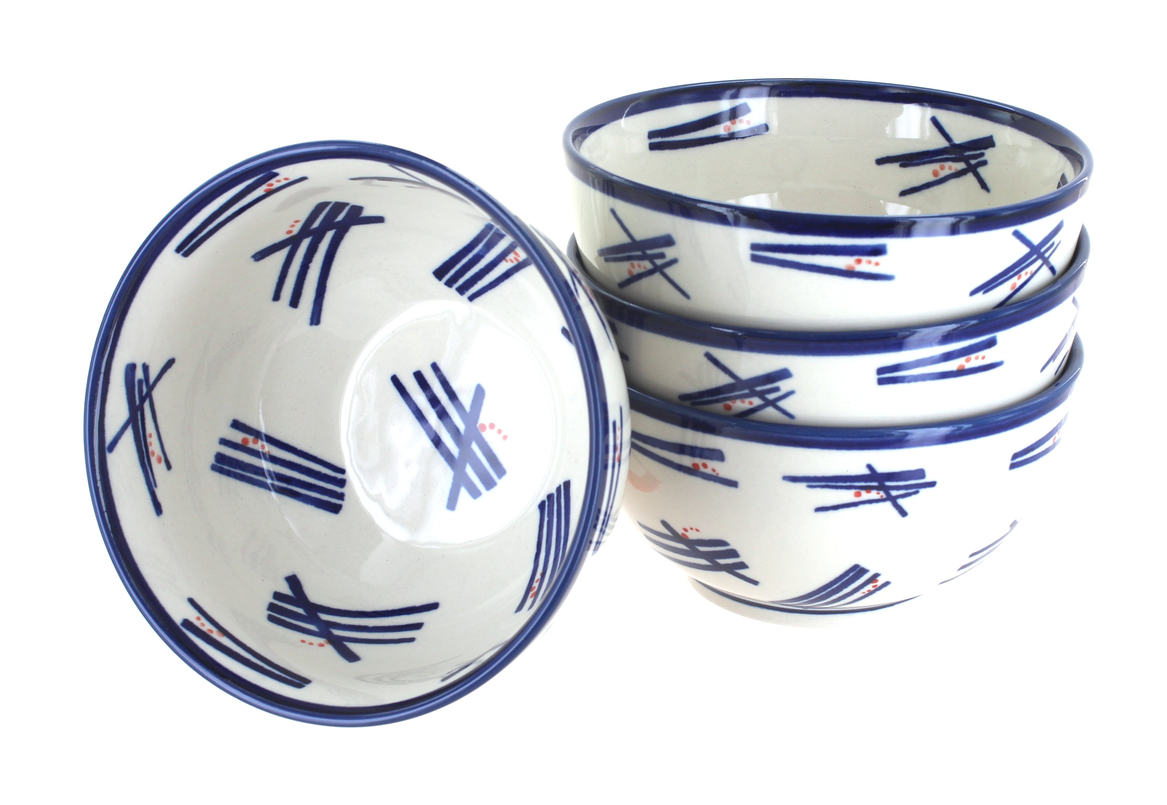 Zoe Blue and White Ceramic 4-Piece Dessert Bowl Set