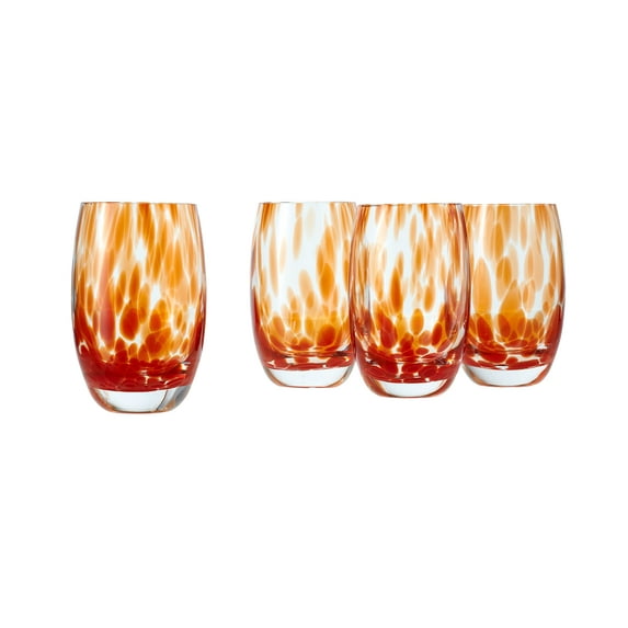 Blue Rose Pottery Hand-Blown 18 oz Red Water Glasses (Set of 4)