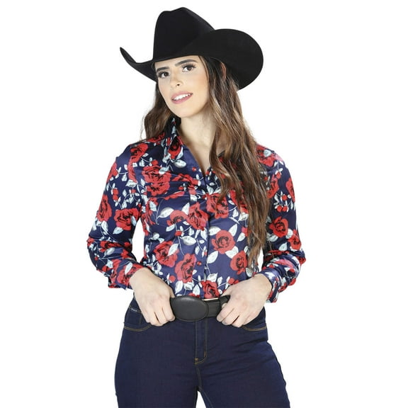 Women's Red/Roses Floral Printed Long Sleeve Western Shirt 'El Señor de los Cielos' 44112