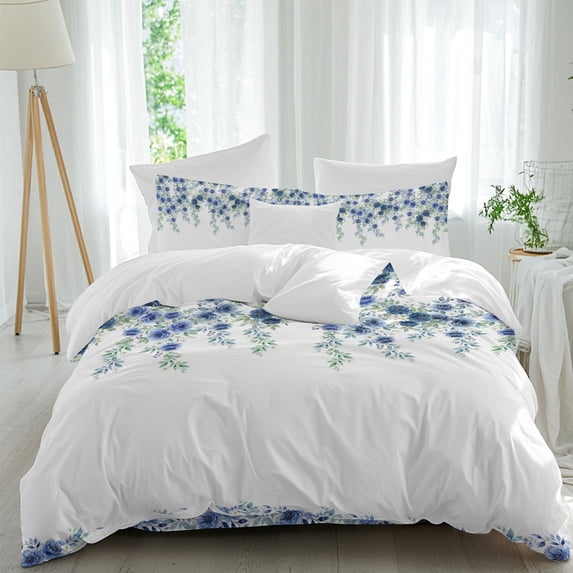 Blue Rose Queen Size 4 piece Duvet Cover Set,3 Comfort Bedding Set ...