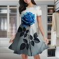 thumbnail image 1 of Blue Rose Romantic Print Women's Classic Swing Skater Dress Casual Work Party Cocktail Dresses, 1 of 6