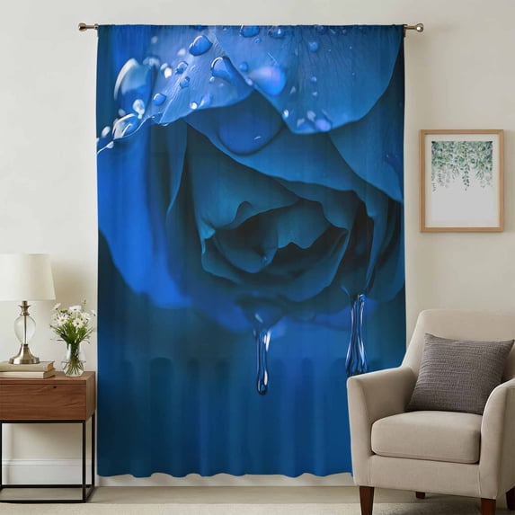 Blue Rose Sheer Curtains 84 Inches Long, Elegance Fantasy Flowers Romantic Light Filering Curtains, Breathable Simi Curtain Privacy Drapes for Living Room Bedroom Lightweight Window Treatment