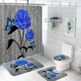 thumbnail image 1 of Blue Rose Shower Curtain Set Dewy Floral Valentine's Day Bathroom Bathtub Curtains Non-slip Flower Rug Bath Mat Toilet Lid Cover, 1 of 5