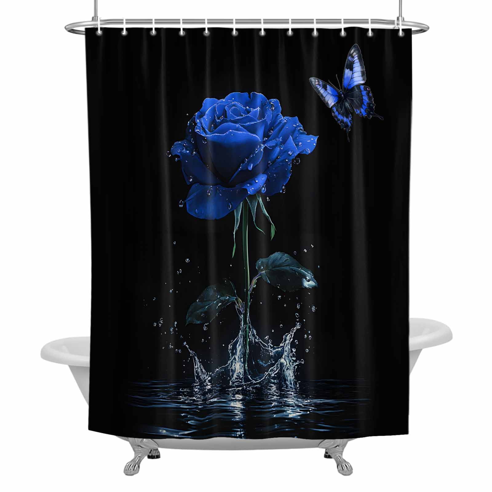 Blue Rose Shower Curtain for Bathroom, Butterfly Splash Waterproof ...