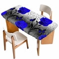 thumbnail image 1 of Blue Rose Table Cloths for 4 Foot Rectangle Tables, Flower Raindrops Butterfly Grey Art Patio Waterproof Elastic Fitted Tablecloths, Washable Rectangular Table Cover for Camping, 1 of 8
