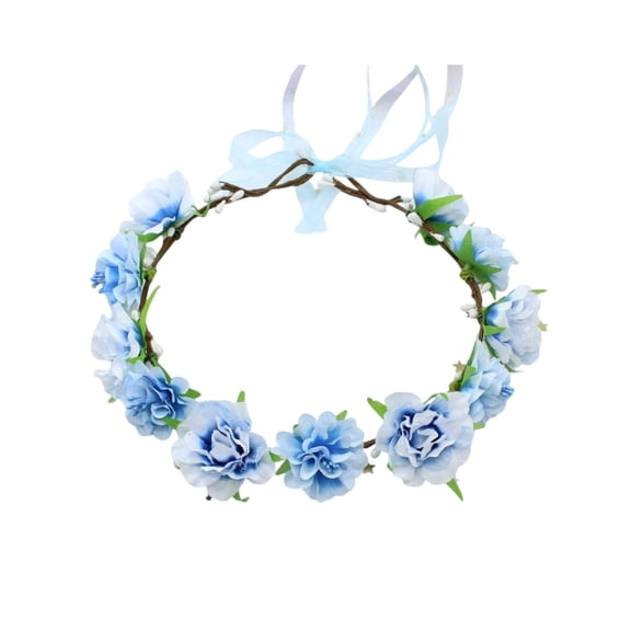 Blue Roses Artificial Flowers Rose Flower Crowns 22cm with Green Leaves, Adjustable Headband for Festivals Parties & Weddings