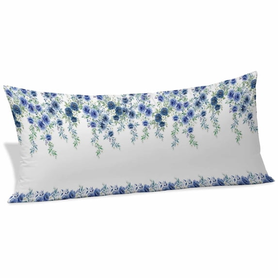 Blue Roses Body Pillow Covers 20"x60", Spring Floral Elegant Pastoral Flowers Botanical Soft Brushed Microfiber Breathable Throw Pillow Covers, Pillowcase with Zipper for Couch Sofa Bedroom
