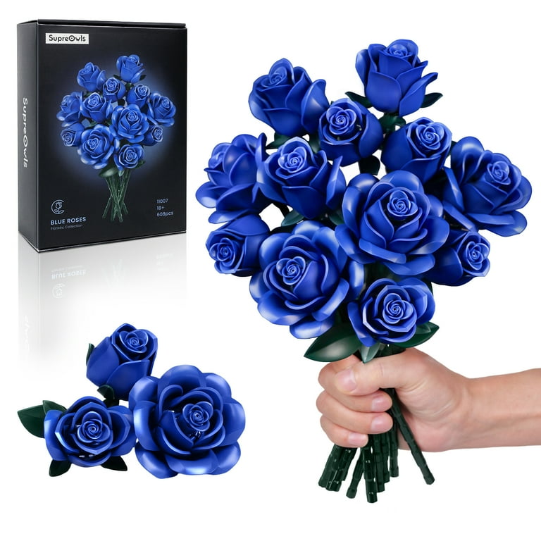 BuildingBoat Blue Roses Bouquet Building Set, 608Pcs, Preserved