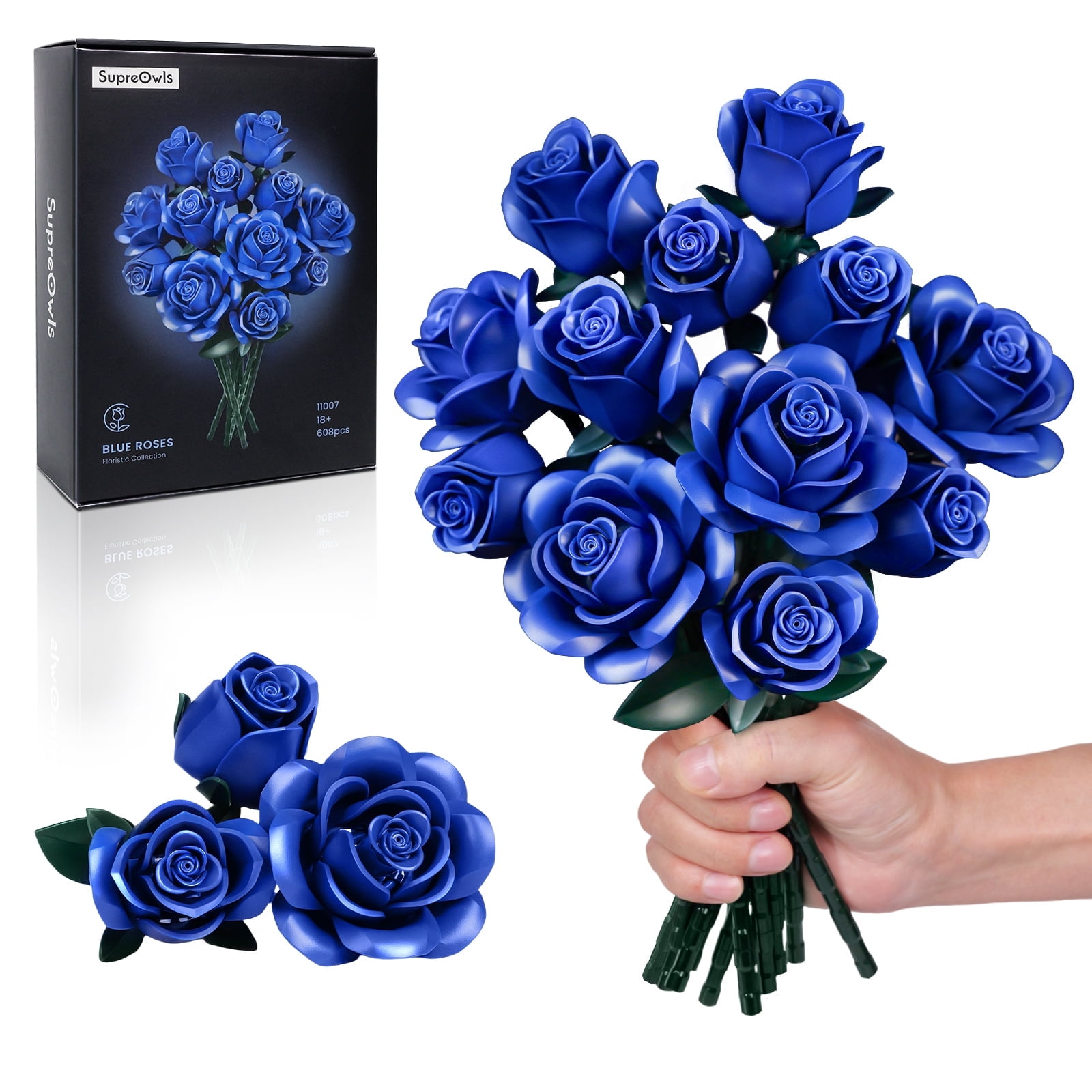 BuildingBoat Blue Roses Bouquet Building Set, 608Pcs, Preserved