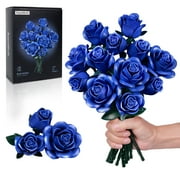 Blue Roses Bouquet Building Block Set Preserved Roses Artificial Flowers Mothers Day Gift for Her608Pcs
