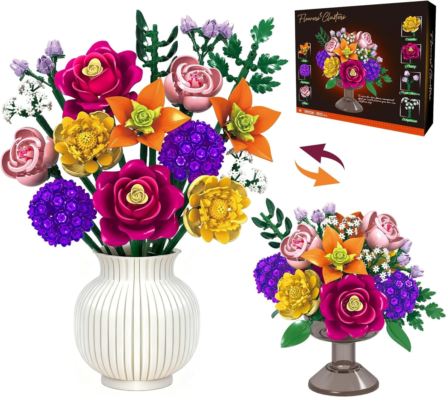 Flower Bouquet Building Block Set Compatible with Lego, 933 PCS Botanical Collection Home Decoration, Gift for Valentine Day, Birthday, Mother's Day, Building Toys for Girls Women Kids aldult 6+