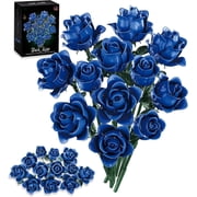 ASTEM 12Pcs Blue Roses-Flower-Building-Set, Plastic Artificial Building Block Roses Bouquet, Compatible with Lego Flowers