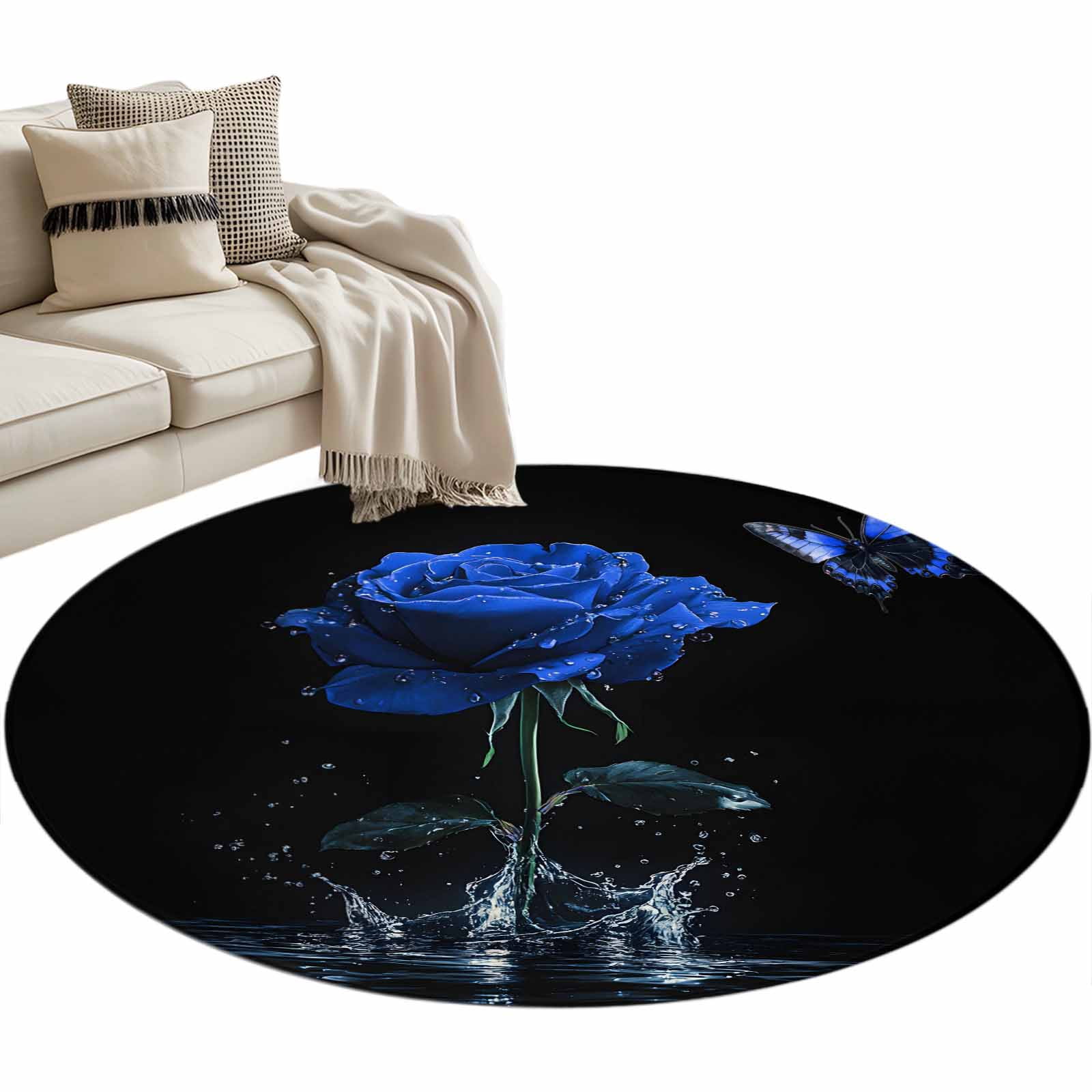 Rose Blue Rug Blue Roses Large Area Rugs for Bedroom Living Room, Soft Non Slip ...