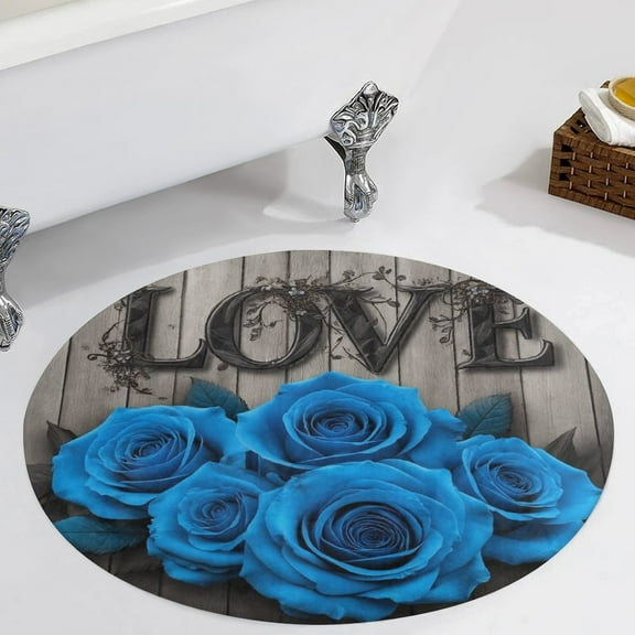 Blue Roses Love Art Print Round Area Rugs for Bedroom Living Room, 3FT Soft Comfy Indoor Circle Carpets, Carpet Home Decor Floor Mat