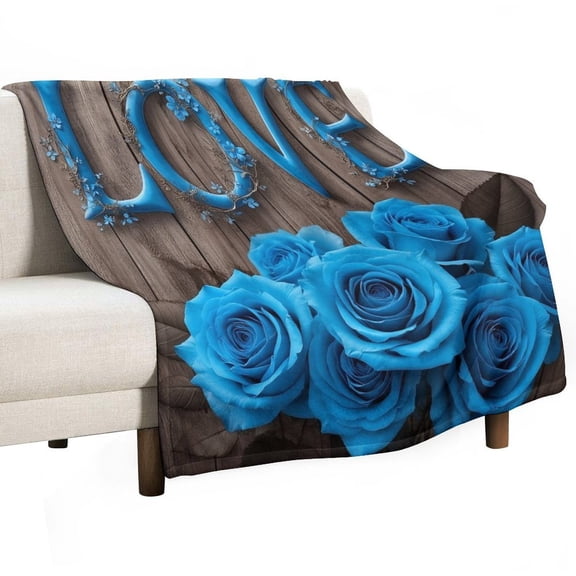 Blue Roses Love Print Blanket for Bed Throw Blanket for Women, Men Super Soft Plush Blanket Throw, Print Blanket