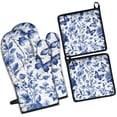 thumbnail image 1 of Blue Roses and Butterflies Pattern Kitchen Oven Mitt and Pot Holder Sets 4 Pcs for Baking, Cooking and Grilling, Heat Resistant Up To 392 °F, 1 of 7