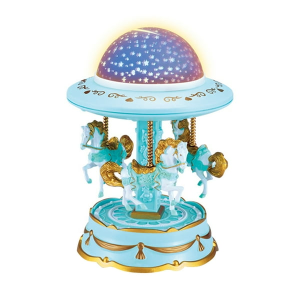 Blue Rotating Carousel Music Box With Star Projection And Led Light For Girls Bedroom Decor